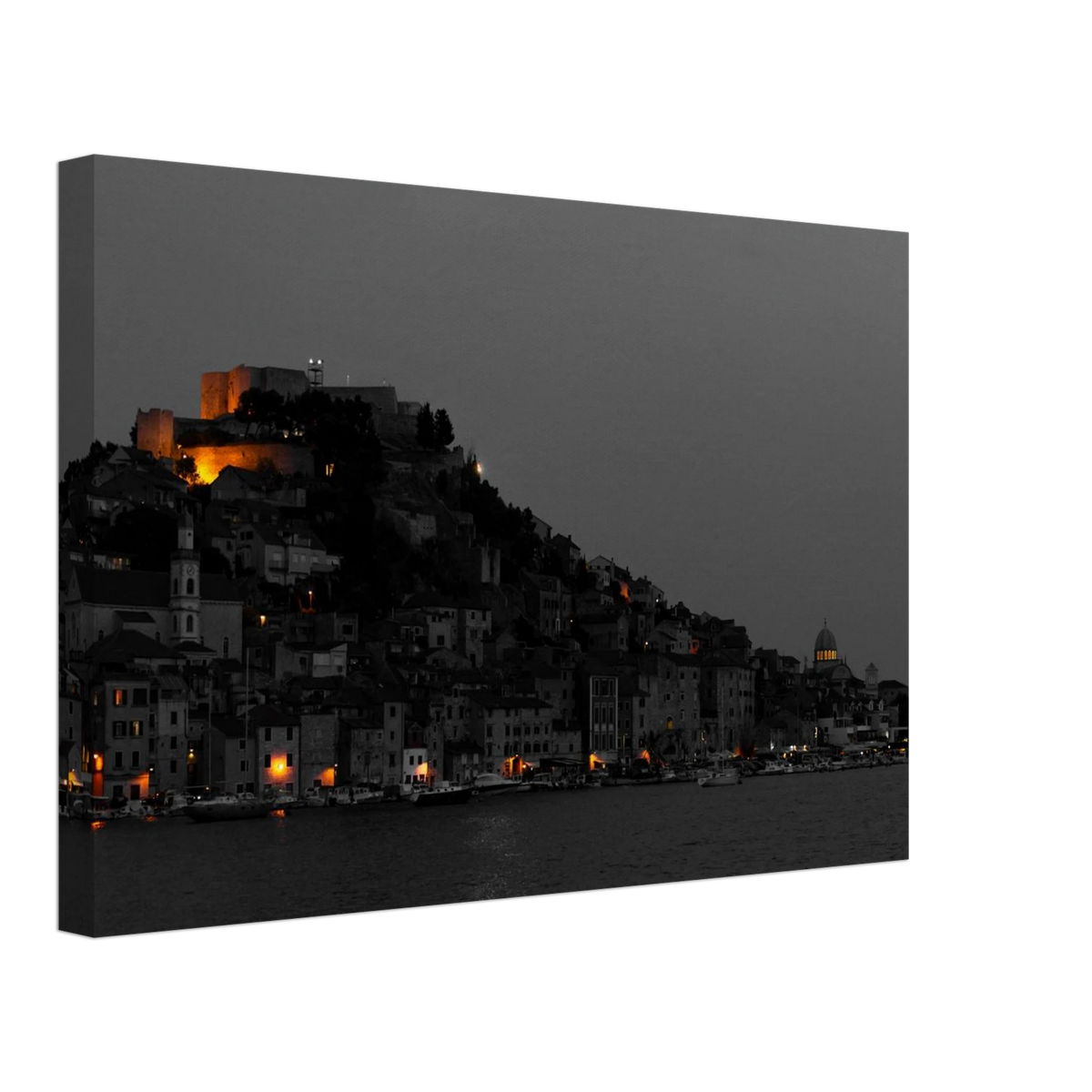 Spotlights – Šibenik Croatia evening cityscape photography canvas print