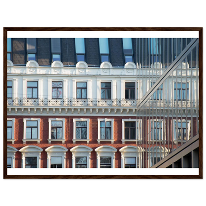 Wooden framed wall art Historic European-style Modern Houseblock building facade with multiple windows and elegant architectural details