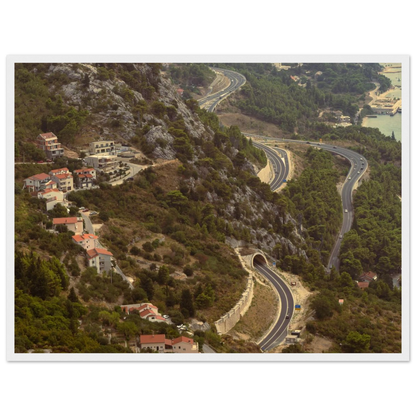 Classic, retro oil painting of a detailed landscape scene with lush trees, figures and rich natural surroundings on wooden framed wall art