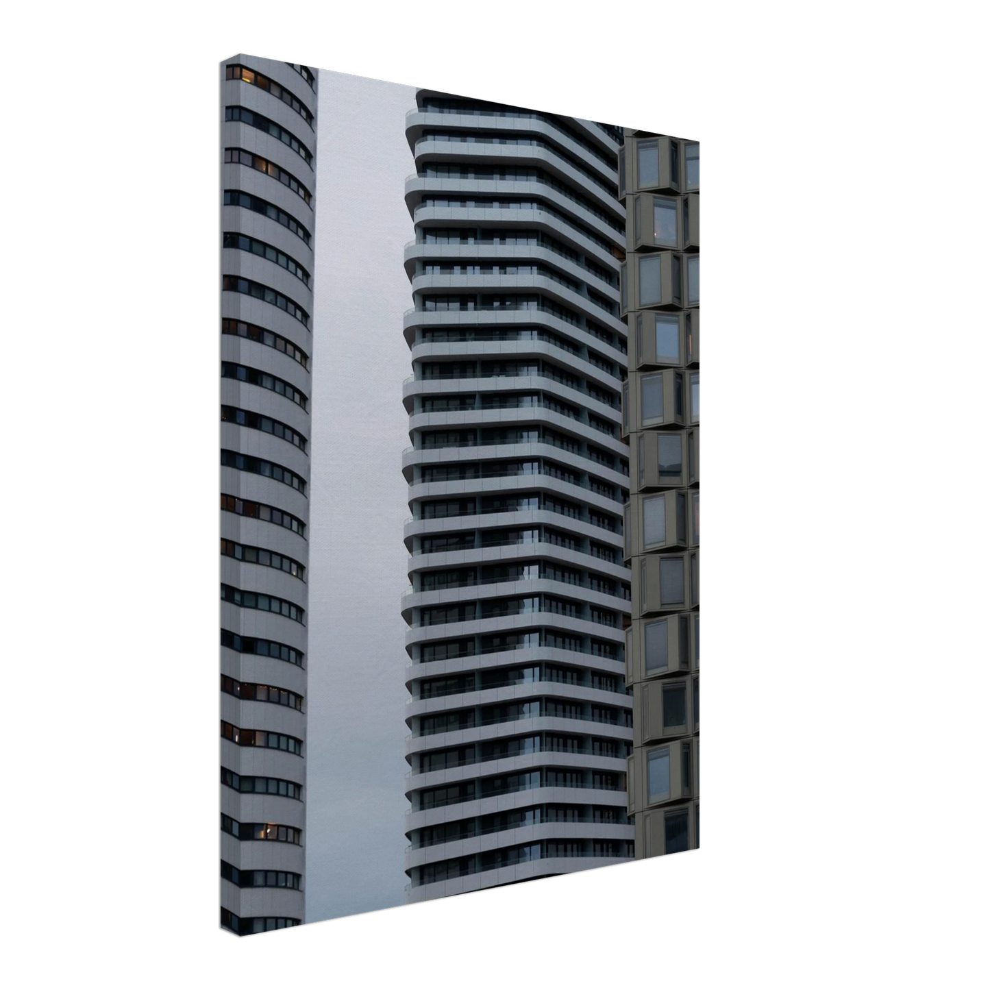 Modern high rise tower buildings with glass and steel facade reaching into the sky on Canvas Print wall art