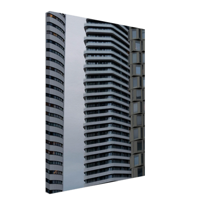 Modern high rise tower buildings with glass and steel facade reaching into the sky on Canvas Print wall art