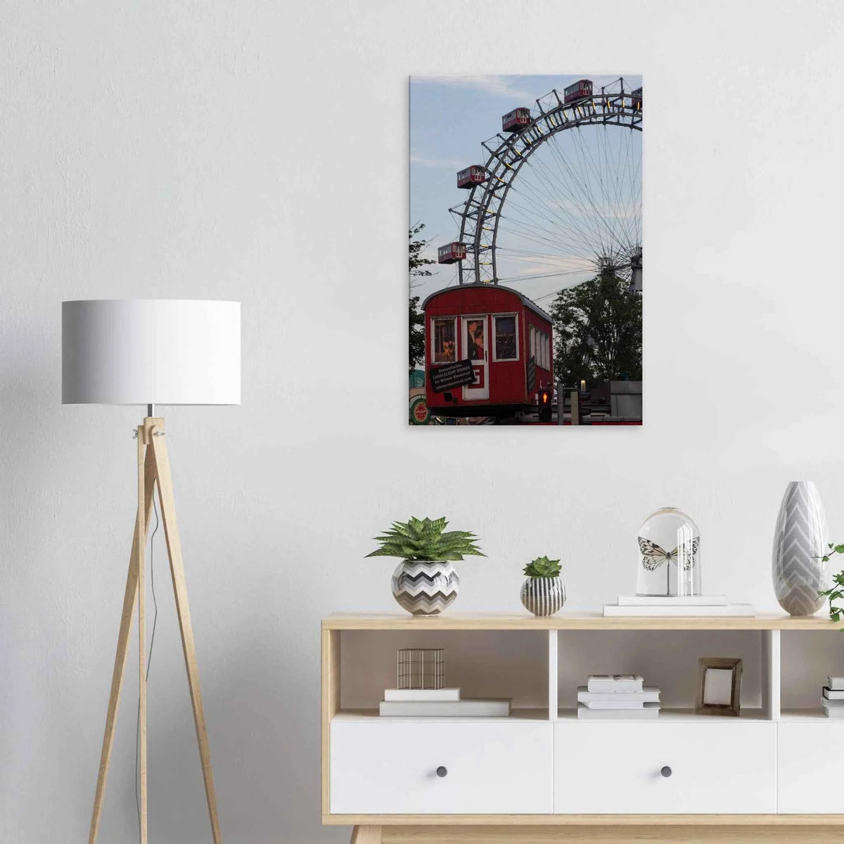 Historic Prater Ferris Wheel (Wiener Riesenrad) in Vienna, Austria, one of the oldest and most famous Ferris wheels in the world on Canvas print wall art on the wall in the Livingroom